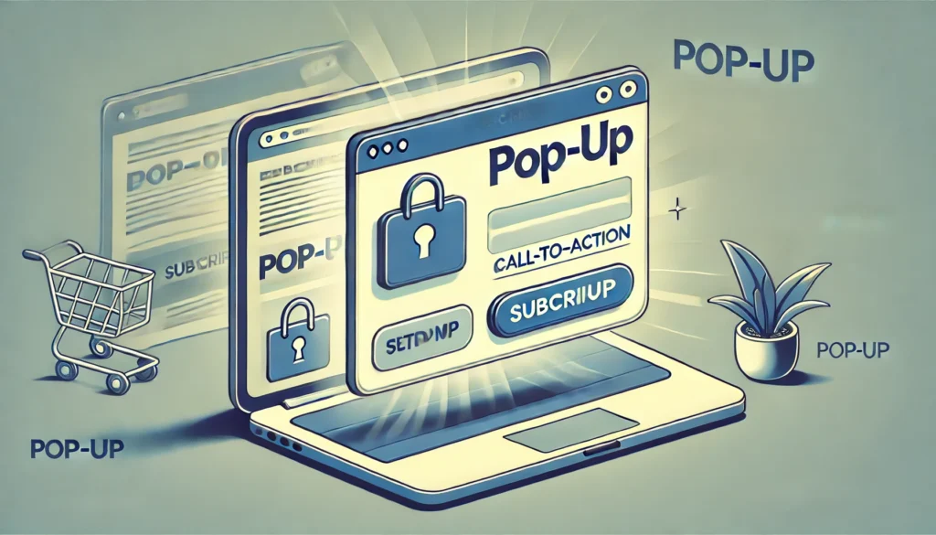 Pop-up Nedir ? Web Sitelerinde Etkili Kullanımı ve İyi Uygulamalar 2 DALL·E 2024 08 21 12.53.50 An illustration of a web browser with a pop up window appearing on the screen. The pop up window shows a subscription form with a call to action butto